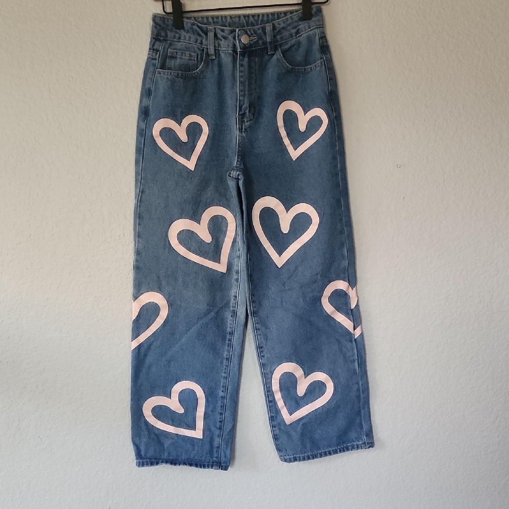 Heart Patterned Blue Jeans